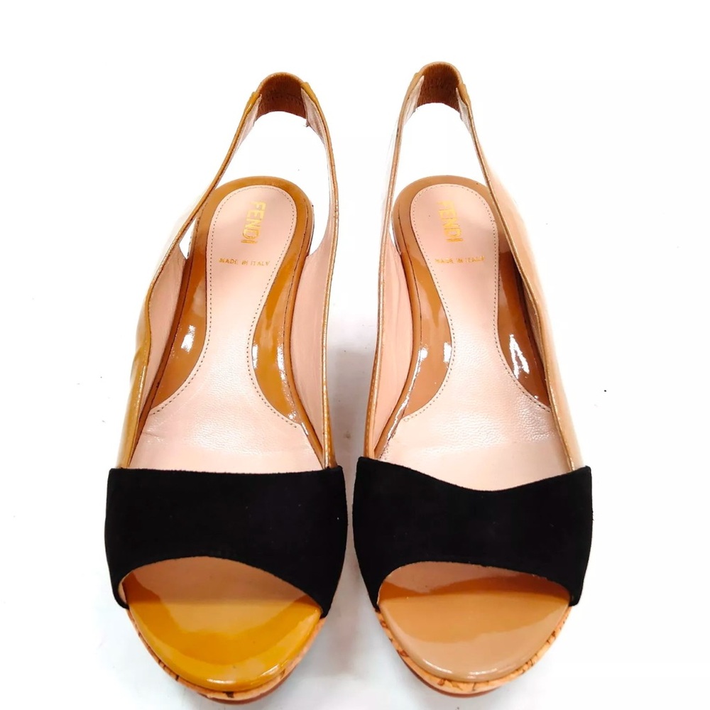 Fendi Tan and Black Wedge Shoes with Slingback Design - Picture 1 of 7